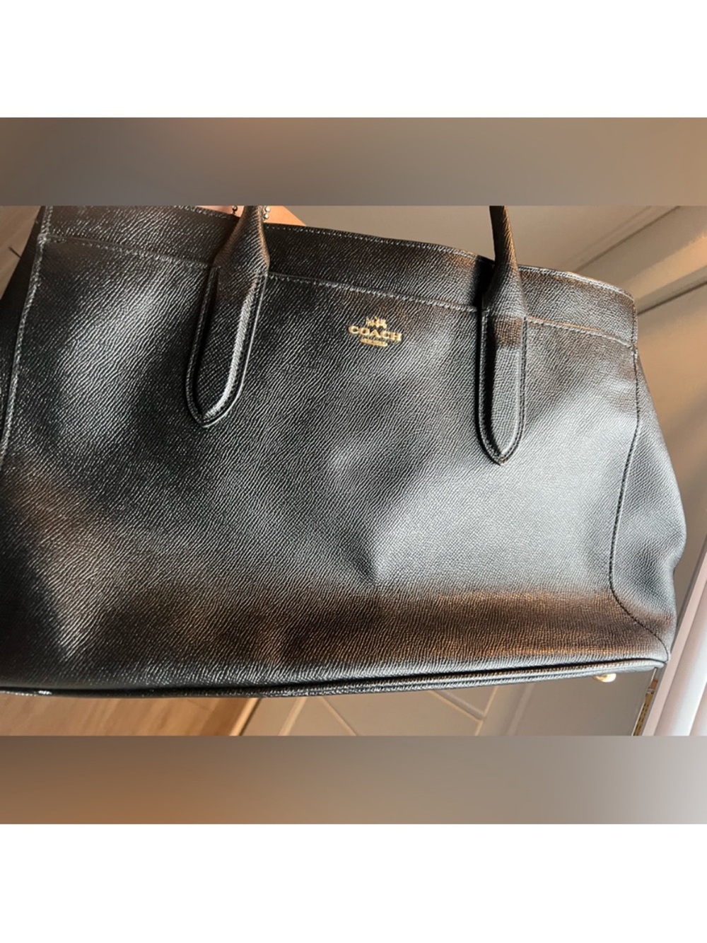 Coach Black Crossgrain Leather Structured Tote Bag Gold Hardware Hangtag Charm - Picture 5 of 11